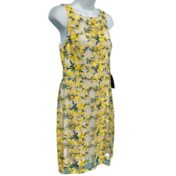 Adrianna Papell Yellow Green Floral Embroidered Lace A-Line Dress size 4 NEW Tag - Picture 9 of 11